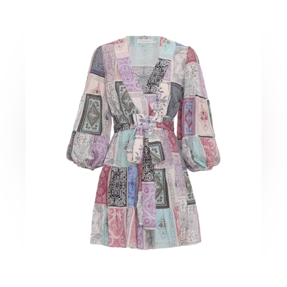 Zimmermann Wrap Mini Dress in Multi Zodiac Cards Print; Size 0 - Picture 9 of 16
